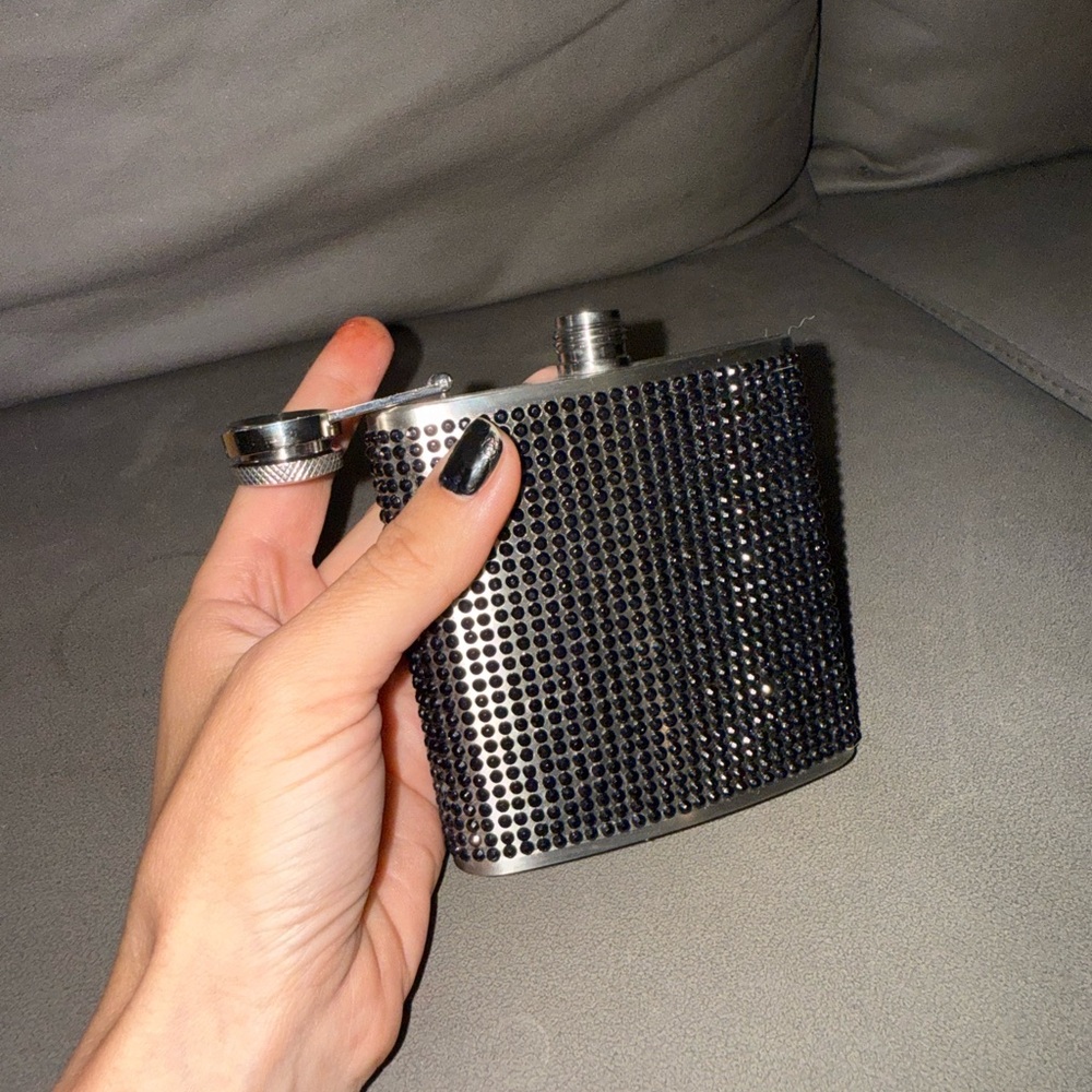 Embellished Stainless Steel Hip Flask - Black Crystal Finish